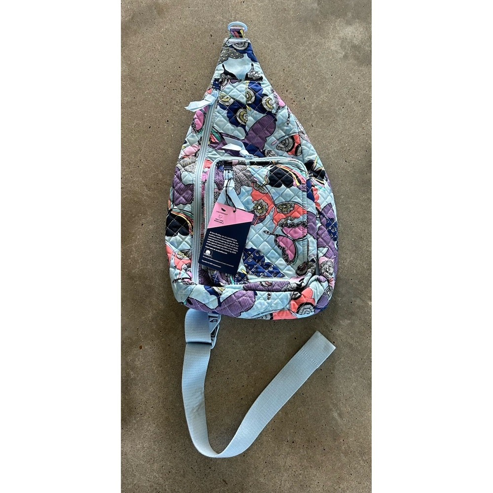 Vera Bradley Cotton Large Sling Backpack Bag Butterfly By Blue NWOT